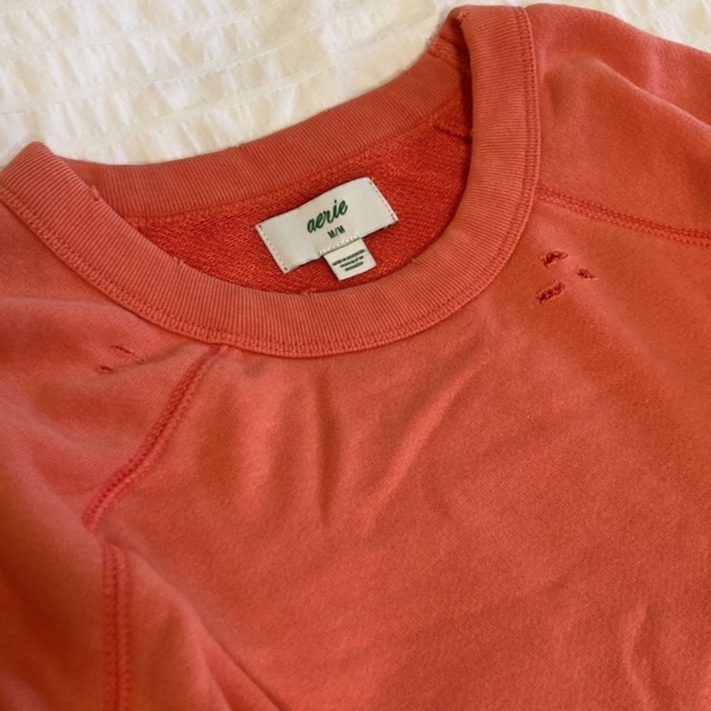 Aerie Distressed Sweater Peachy Apricot Color